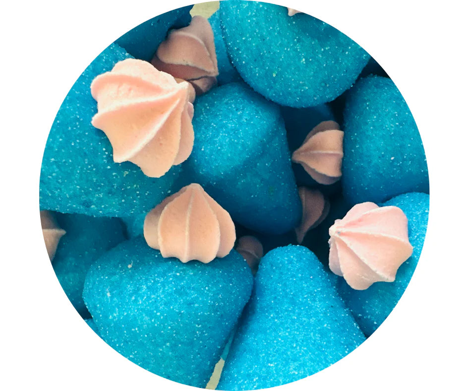 Fraise Bleue Acidulée Guimauve XXL au Parfum Framboise avec Tête Meringuée (l'unité)